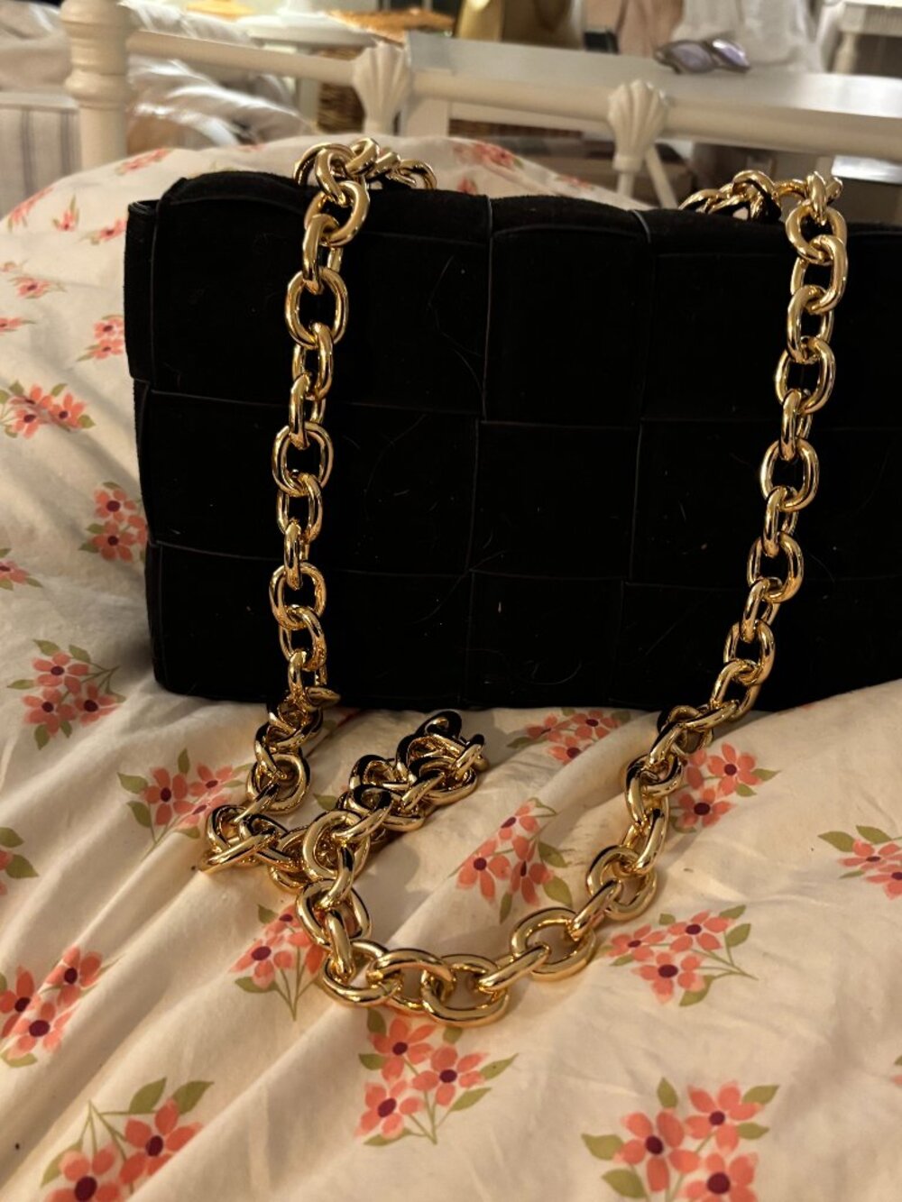 Black Woven Suede Leather Cassette Bag - New